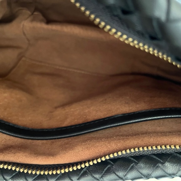 Milaner Italia Hallie Hobo Black Woven Nappa Leather Zip Top Bag Purse New - Picture 11 of 14